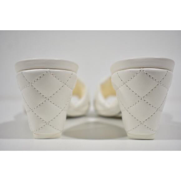 Chanel REV White Lambskin Quilted CC Gold Logo Cone Heel Mule Slide Sandal 37.5 - Picture 11 of 12